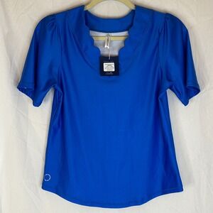 The Bubble Emily Top NWT Women's XS‎ Short Sleeve Scalloped Neck Top Blue
